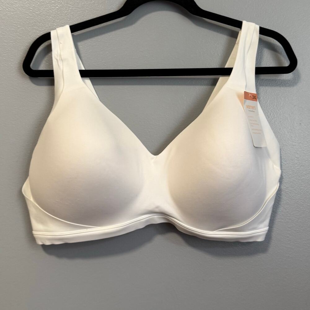 Warners White No Side Effect Smoothing Comfort Wireless T-Shirt Bra NEW 3XL